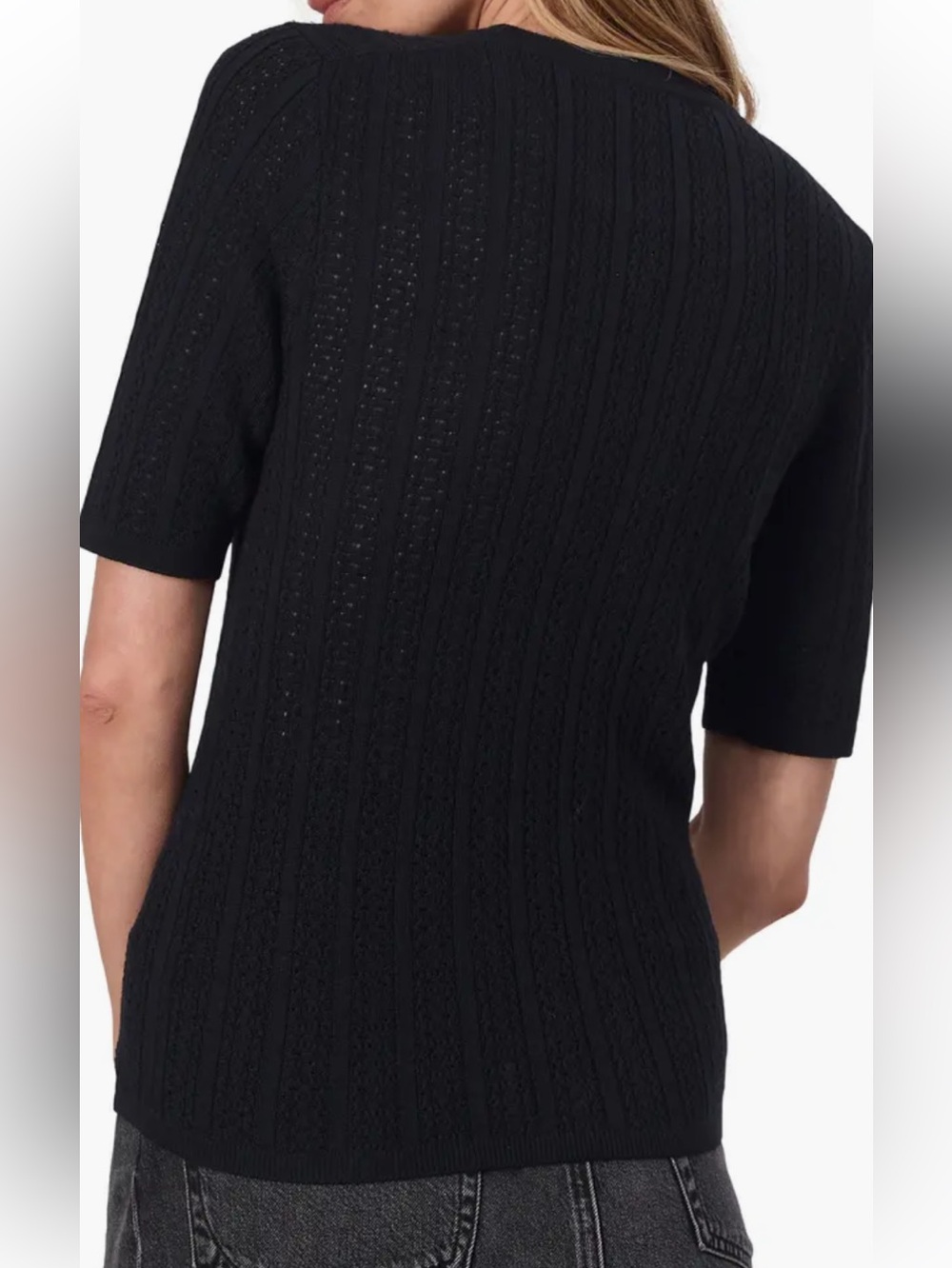 NWT $198 Rag & Bone Black Tina Short Sleeve Cable-Knit Sweater Wool Size XXS - Picture 4 of 15